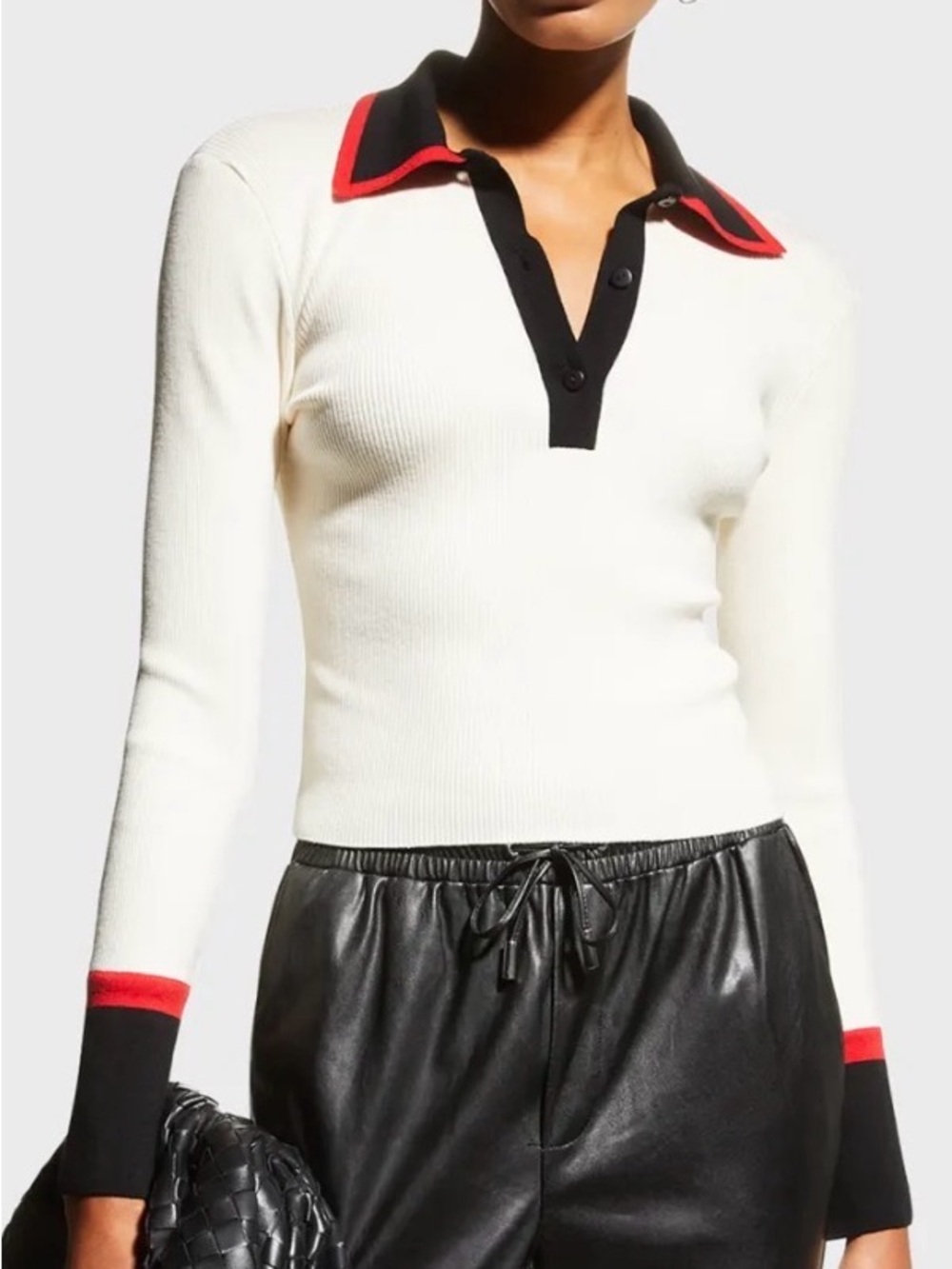 Alice + Olivia Pia Polo Cream Ribbed Wool Blend Collared Sweater Top Shirt [TE]